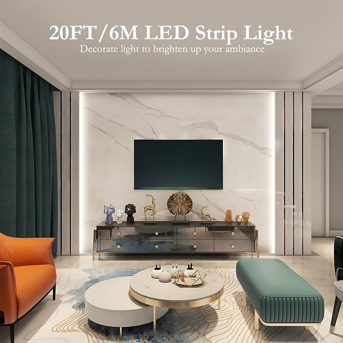 JOYLIT 12V COB LED Strip Lights 6000K Cool White 20FT/6M 320LEDs/M Uniform CRI 90+ Non Waterproof Tape Light for Cabinets, Shelves, Counters, Closets Decoration (LED Strip Only)