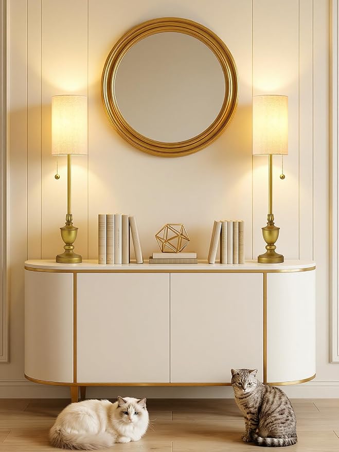 EJIAXIN Buffet Table Lamps Set of 2-28" Tall Skinny Brass Finish Resin Table Lamp for Living Room - Farmhouse Candlestick Lamp with Pull Chain for Console Table,Dining Room,Entryway,Hallway,Bedside