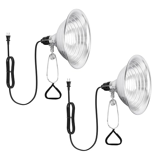 HealSmart 8.5" Clamp Light Socket, 150-Watt Maximum with 6 Feet 18/2 SPT-2 Cord, Aluminum Reflector E26 (no Bulb Included), for Reptiles and Plants Growing, 2-Pack