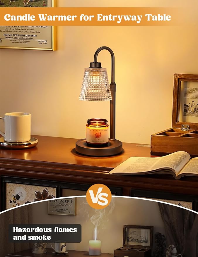 Innqoo Brown Candle Warmer Lamp with Timer, Dimmable Candle Warmer for Jar Candles, Height Adjustable Wax Melts Warmer, Birthday Gifts for Women Mom, House Warming Gifts New Home Decor