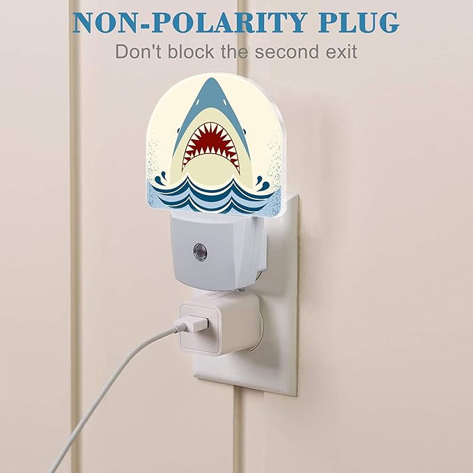 Cartoon Shark Teeth Night Light for Kids, LED Night Light Plug into Wall with Dusk to Dawn Sensor for Girls Boys Women Men Room Decor, Hallway, Kitchen, Bathroom, Nursery, Stairs