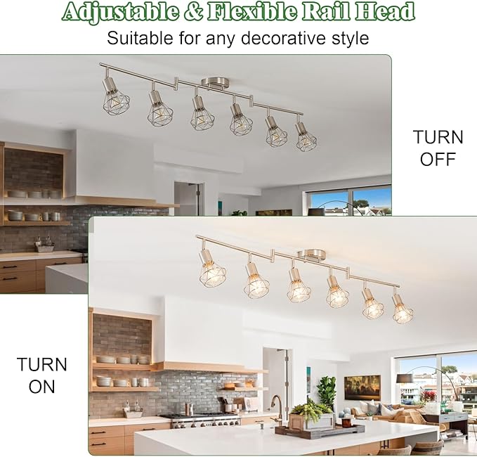 6-Light Farmhouse Track Lighting Fixtures Ceiling with Flexibly Rotatable Light Heads – Kitchen Lights Ceiling Mount for Kitchen, Dining Room (E26 Base) Kitchen Lighting Fixture
