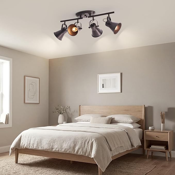 SEEBLEN 4-Light Brown Track Lighting Fixtures Ceiling, Directional Ceiling Spotlight with 4 Rotatable Heads, Modern Industrial Flush Mount Ceiling Light for Kitchen Island, Dining Room, Hallway