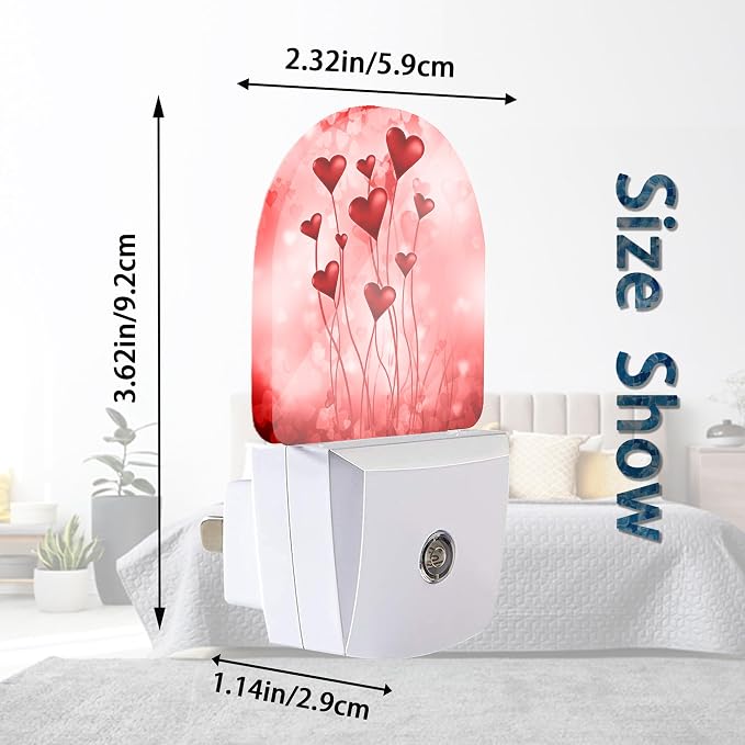 Hearts Night Lights Plug into Wall for Girls Boys Room,Night Light LED Lamp Dusk to Dawn Sensor Round Lamp for Bedroom Bathroom Hallway Home Wall Decor Nightlight