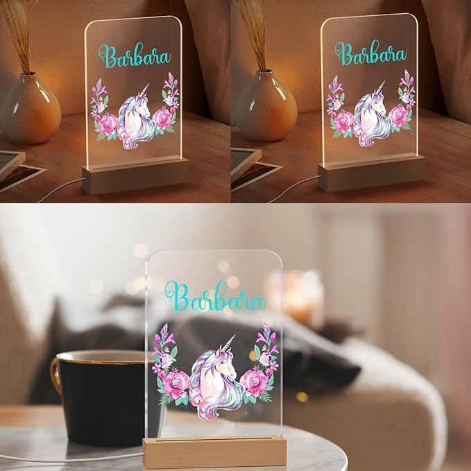Personalized Night Light for Kids Custom Engraved Name Acrylic LED Lights with Wood Base for Nursery Bedroom Decor Night Lamp, Customized Birthday Gifts for Boy and Girl,Moon