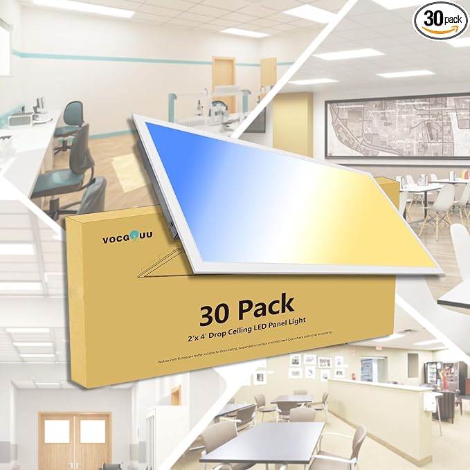 30 Pack 2x4 LED Flat Panel Lights Drop Ceiling Light Fixture | 5000K/4000K/3000K Selectable, 50W/40W/30W Selectable, 110LM/W, 0-10v Dimmable, 100-277Vac, ETL, DLC, Ideal for Library, Hotel