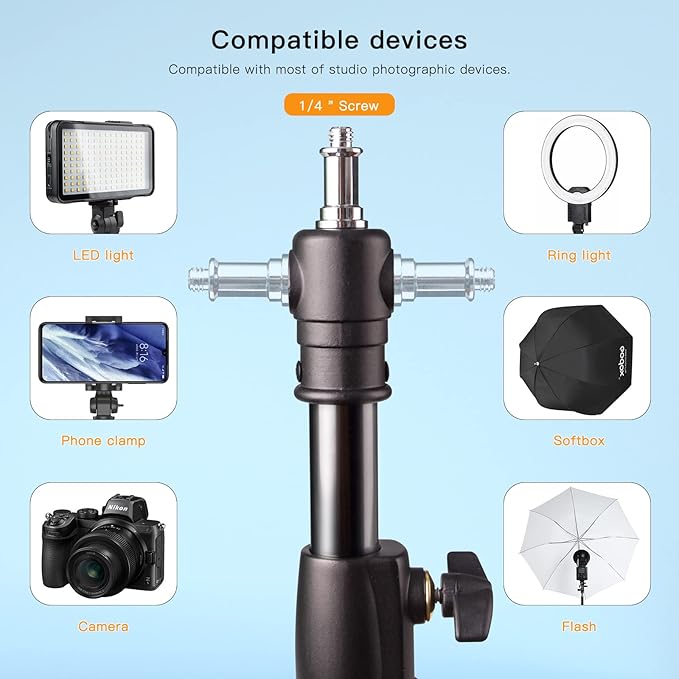 Godox Aluminum Photography Light Tripod Stand for Studio Photographic Lighting, Softboxes, Umbrellas, Backgrounds - 240CM, 94 Inches