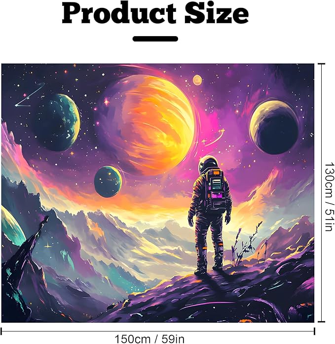 BVBOX Blacklight Space Astronaut Tapestry UV Reactive Galaxy Planet Glow in Dark Tapestries Black Light Poster Neon Wall Hanging Art for bedroom Living Room (Astronaut & Star-1M)