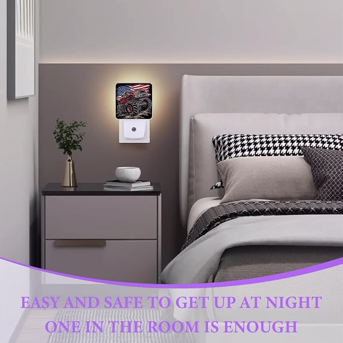 Monster Truck Night Light,Funny Plug-in Night Lights with Dusk-to-Dawn Sensor for Bedroom,Bathroom and Living Room Sleep Friendly lamp 0.5w