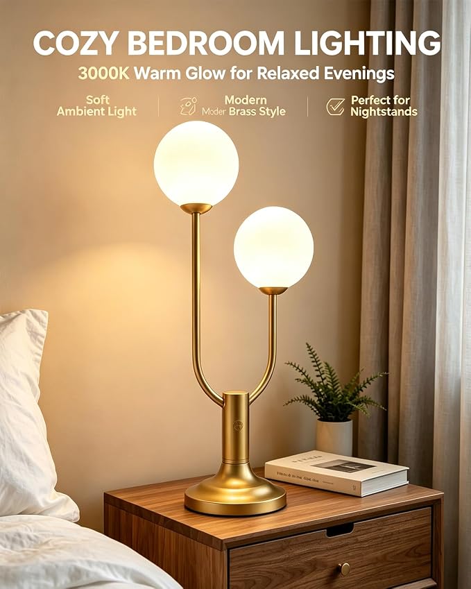 Globe Gold Table Lamp for Bedroom Gift Dimmable G9 Bulbs Included | Modern Round Ball Lamp Nightstand Desk Lamp Warmwhite Ambient Night Light Bedside Lamps for Living Room Party Home Decor Gift
