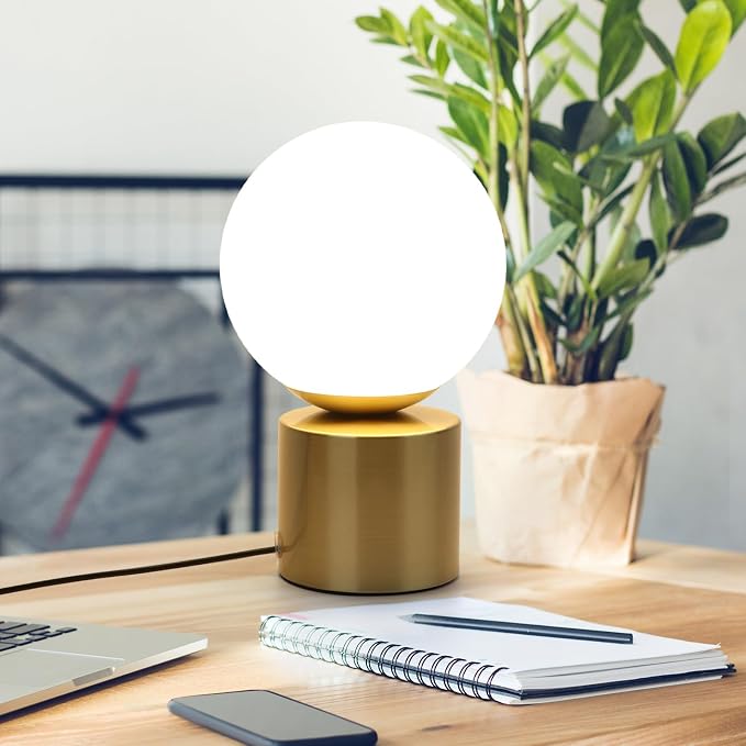 Modern Small Table Lamps,Opal Glass Bedside Table Lamp Gold | LED Dimmable with 3 Colors Desk Lamp,Gold Bedside Desk Lamp for Bedroom Living Room Nightstand Simple Design Small Lamp
