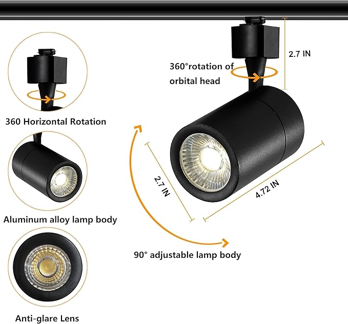 H Type LED Track Lighting Kit, Track Lighting 8 Heads Cool Light 6000K 25W 2700lm High Brightness Dimmable Track Lighting System with 9.8ft Track Rail,Adjustable Angle Light Heads