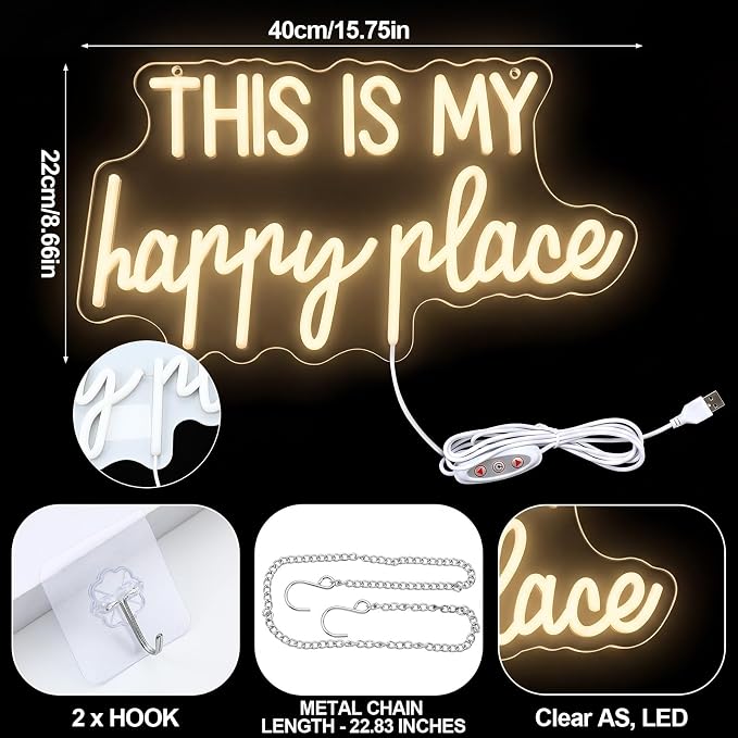 Thyle 10 Pcs Classroom Reading Corner Decoration Set This is My Happy Place | Neon Lights and 9 Pcs Artificial Grass Wall Panels Backdrop Decor for Back to School Library Teen Girls Bedroom