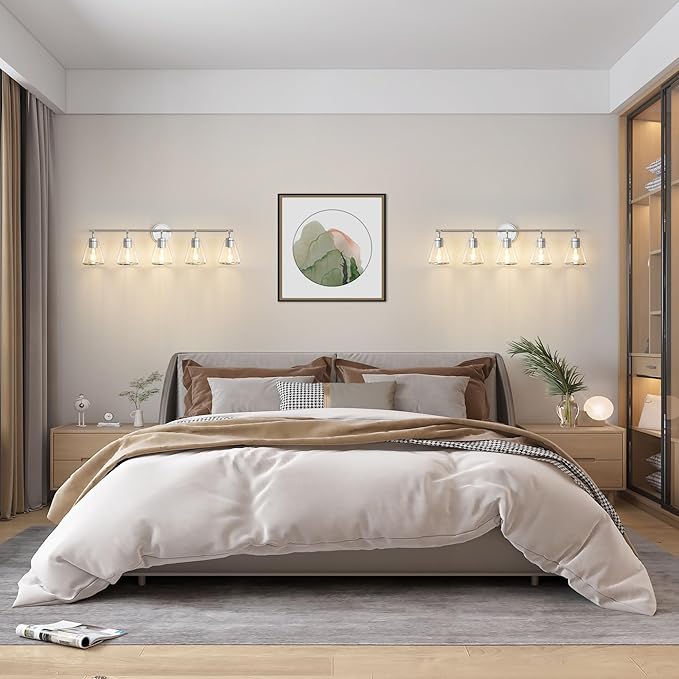 Bathroom Vanity Light 5 Lights Modern Vanity Lighting Fixture for Bathroom 38.5" Large Vanity Lights with Clear Glass Shade Polished Nickel Bath-Room Lighting Fixtures Over Mirror Wall Sconces