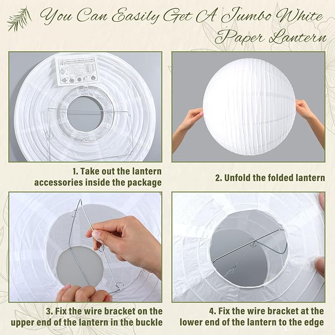 Woanger 4 Pack 24 Inch Large Paper Lantern Shade Jumbo White Japanese Chinese Round Hanging Japanese Paper Lantern Lamp for Home New Year's Eve Valentines Wedding Party Ceiling Decoration