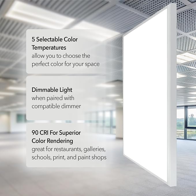 2'x2'4200 Lumen 4 Pack LED Flat Panel,Flush Mount and Drop Ceiling | White Trim 5 CCT, 3 Level Dim,CRI 90 for Home and Office (2x2 Feet)