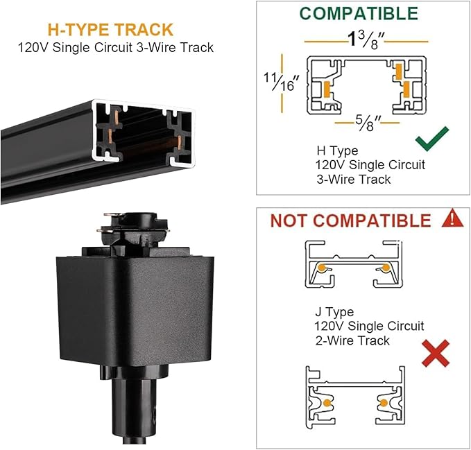 H Type Track Pendant Lighting Black Industrial Ceiling Track Hanging Light Fixtures Pendant, Compatible with H Type Track Lighting Rail, E26 Socket,3 Pack (Bulbs Not Included)