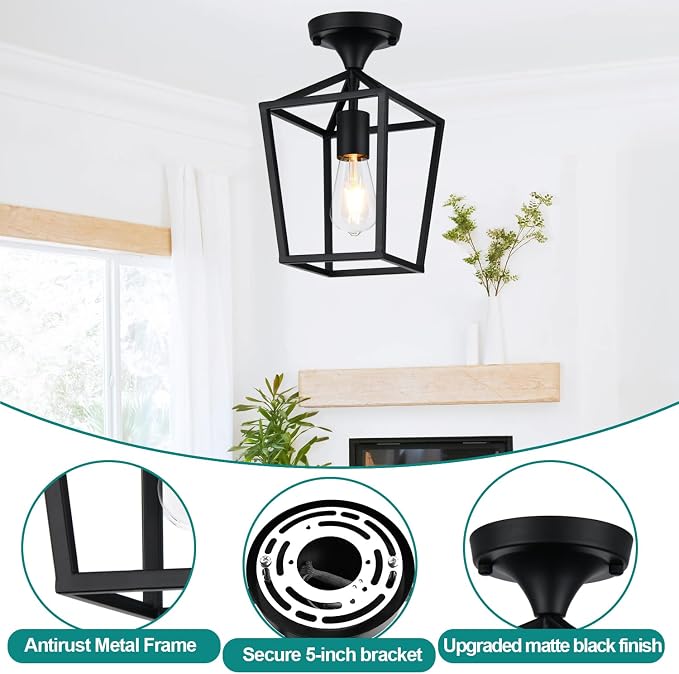 Flush Mount Ceiling Light Fixture, Matte Black Industrial Ceiling Light Fixture,Matte Black Hallway Light Fixtures Ceiling,Light Fixtures Ceiling Mount for Kitchen,Farmhouse,Hall,Bedroom,Bathroom