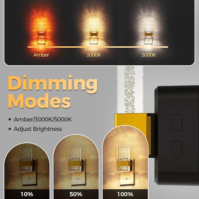 LED Night Lights Plug into Wall, 3 Level Dimmable Night Light | Bubble Decorative Nightlight, Dusk to Dawn Sensor, Wall Sconce-Style Design Nightlights for Bathroom, Hallway, 3CCT