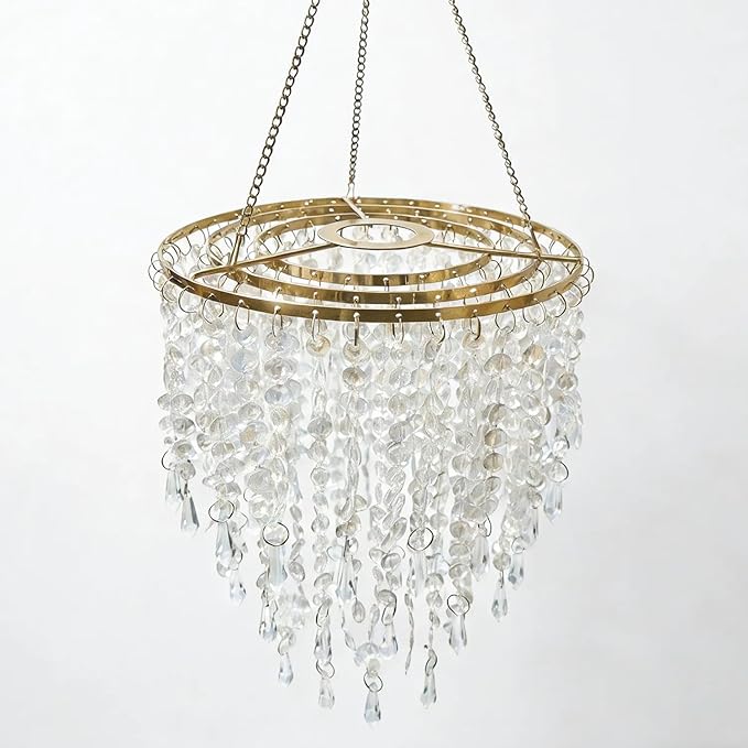 Sparkling Iridescent Beaded Chandeliers 8.6 inches Diameter for Wedding Centerpiece Living Room Bedroom Event Party Gold