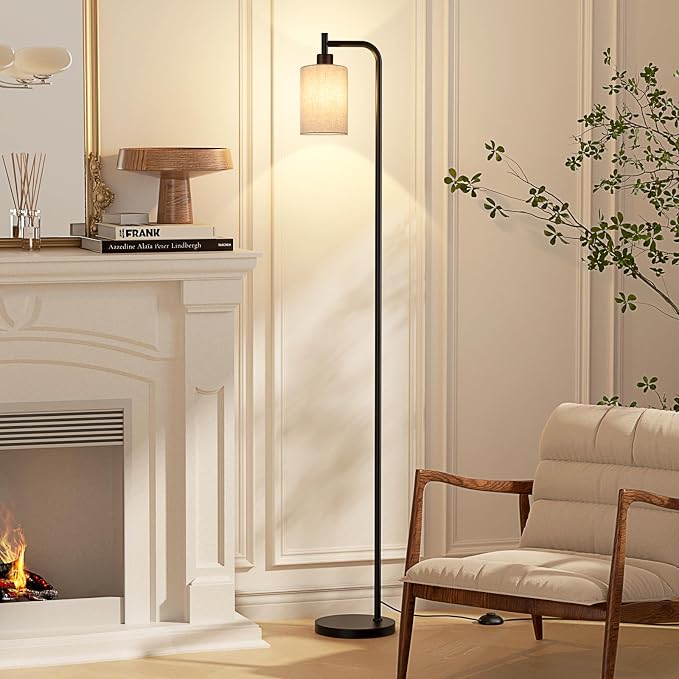 Ziisee Floor Lamps for Living Room - Tall Standing Lamp with Linen Shade, Floor Lamp with LED Bulbs, Modern Floor Lamps for Bedroom Office Corner