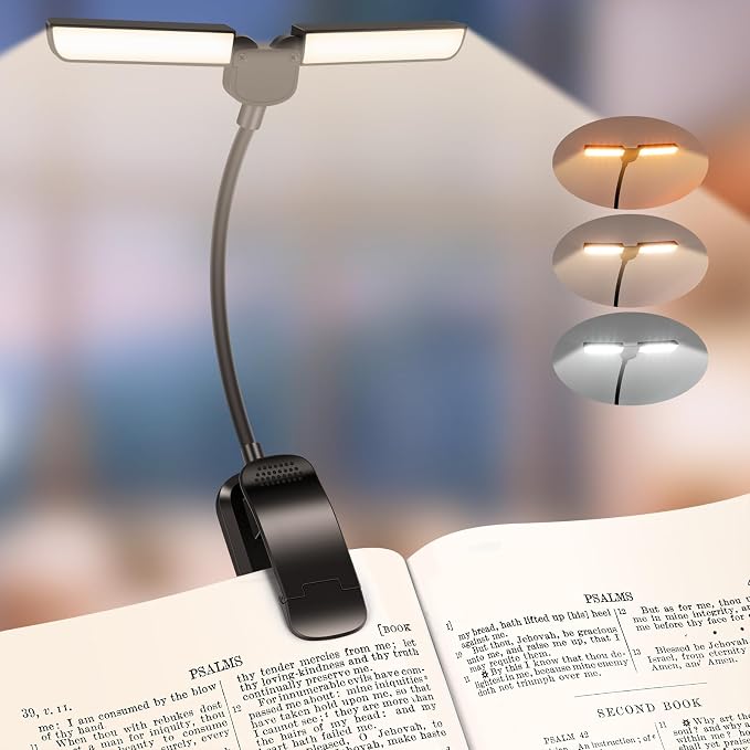 18 LED Rechargeable Book Light for Reading in Bed, Reading Light for Night | Eye Caring 3 Color Temps, Stepless Dimming, Brightness Memory, 70 Hrs Runtime, Clip on Light for Book Lovers Gift, Black