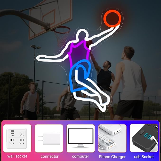 Basketball Neon Sign for Wall Decor Dimmable Neon Basketball Led Light for Bedroom Play Room Man Cave Sports Fan Gifts