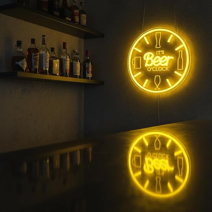 Beer Neon Sign Bar Neon Sign It's Beer O'Clock Sign for Wall Decor Man Cave | LED Dimmable USB Powered Neon Beer Signs for Home Bar,Kitchen Basement Bar,Bachelor Party,Pub Wall Decor, Beer Lovers Gift