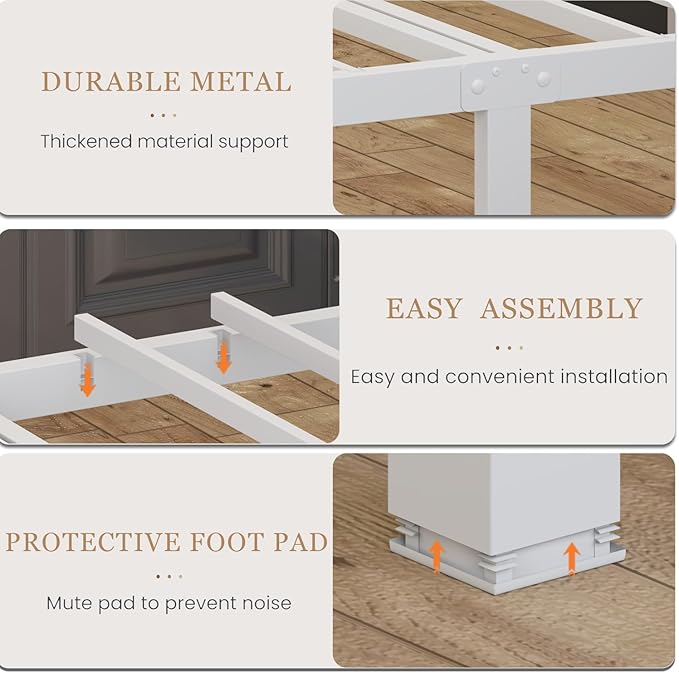Jenmit Twin Size Bed Frames with Charging Ports&LED Lights,Heavy Duty Metal Slats Support,No Box Spring Needed,Noise Free,No Squeak,Easy Assembly,for Girls Kids,White
