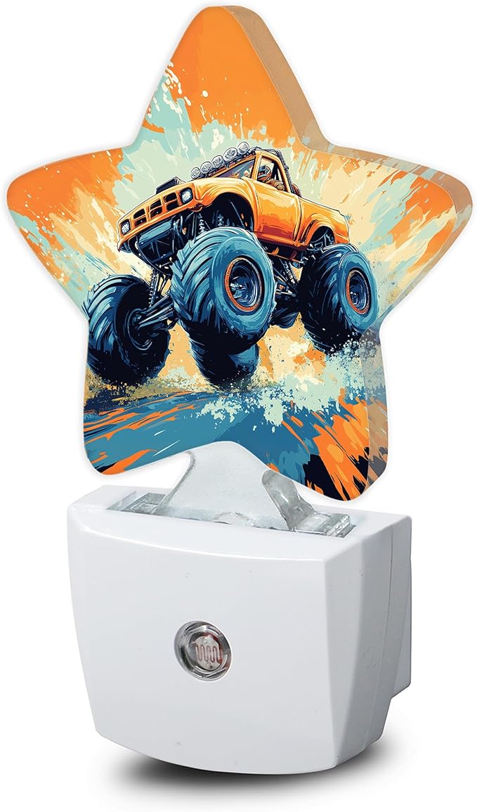 Cartoon Truck Nightlight,Cool Vehicle Cars Star Night Lights Plug into Wall Decorations for Bedroom Bathroom,Dusk to Dawn Sensor Kitchen Hallway Stairs Energy Efficient Desk Lamp