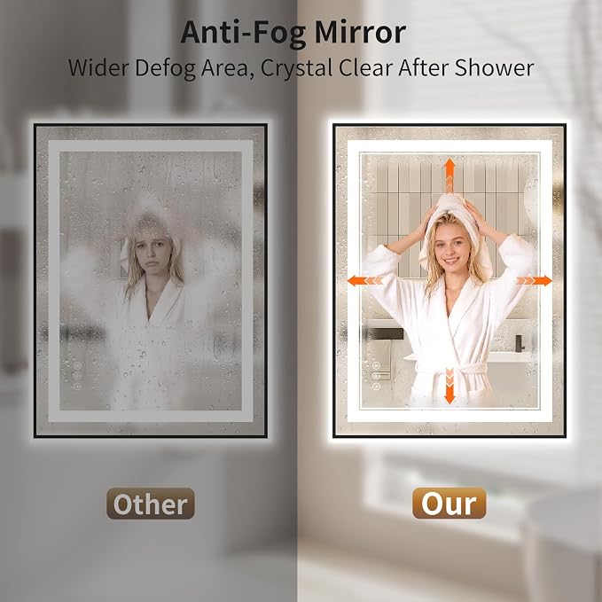 22"x30" LED Bathroom Mirror with Lights, Front & Backlit, Anti-Fog | Lighted Mirror with Dimmable, Aluminum Frame, 3 Color Temperature, CRI 90+, Touch Control with Memory, HD Tempered Glass