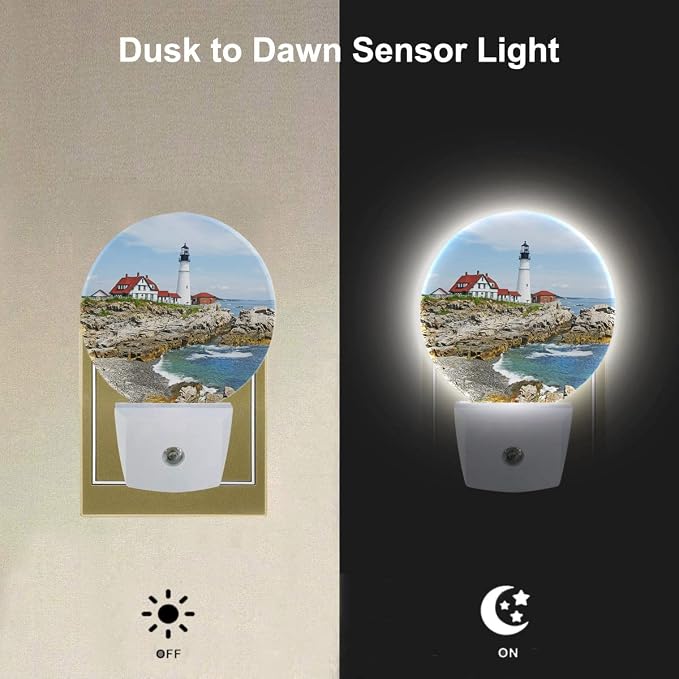 EKOBLA Lighthouse Night Light, Coastal Seaside Lighthouse Night Lights Plug Into Wall for Bedroom, Living Room and Bathroom