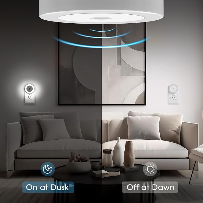 LED Night Light, Night Lights Plug into Wall, Dusk to Dawn Sensor | 4 Pack LED Night Light for Kids Room, 5000K Daylight White Bright Nightlight Plug in Night Light for Bathroom Stair Hallway