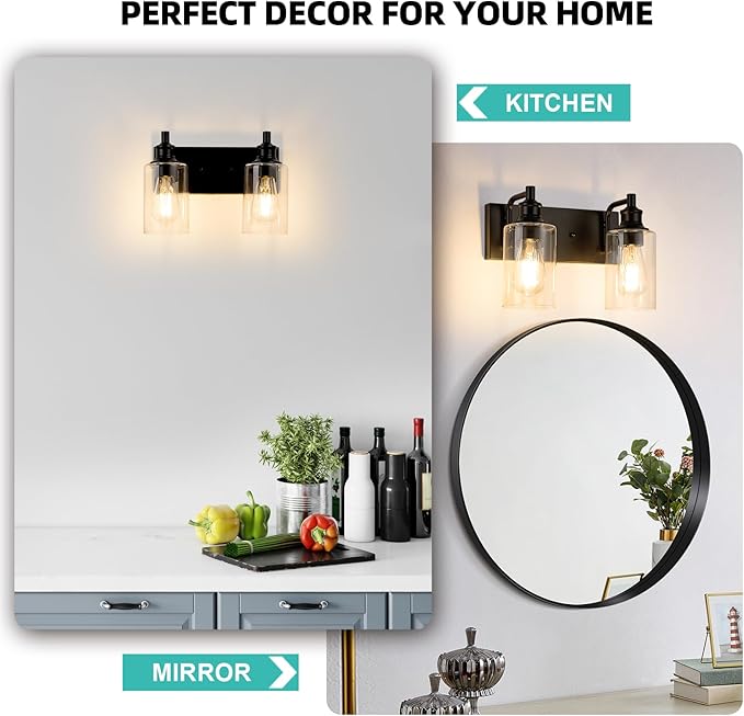 2-Light Bathroom Light Fixtures Modern Black Vanity Lights for Bathroom Lighting Fixtures Over Mirror for Cabinet Mirror Bedroom Hallway