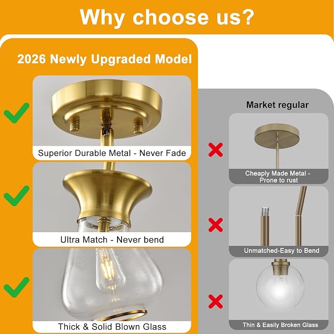 Modern Pendant Lights Kitchen Island,1 Pack Brushed Gold Pendant Light Fixtures with 8.5" Clear Air Bubble Glass Shade,Industrial Hanging Pendant Lights Fixture for Kitchen Island Dining Room Entryway