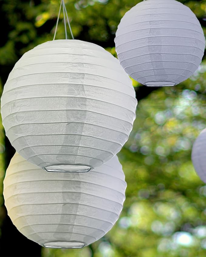 Treela 80 Pcs Paper Lanterns Chinese Japanese Lanterns for Wedding, 4'', 6'', 8'', 10'', 12'' Lamps for Ceiling Hanging Decor Spring Bridal Baby Shower Birthday Party Decorations Easter(White)