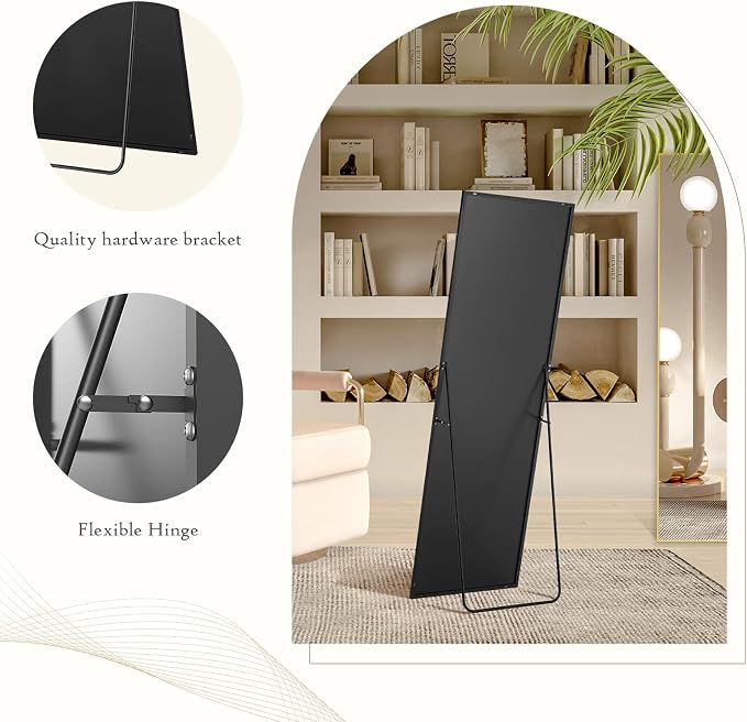 21"x64" Mirror Full Length, Upgraded Body Wall Mirrors | Shatter-Proof Nano Glass, Tall Standing, Hanging or Leaning, Aluminum Alloy Frame for Bedroom, Modern Home Decor, Black