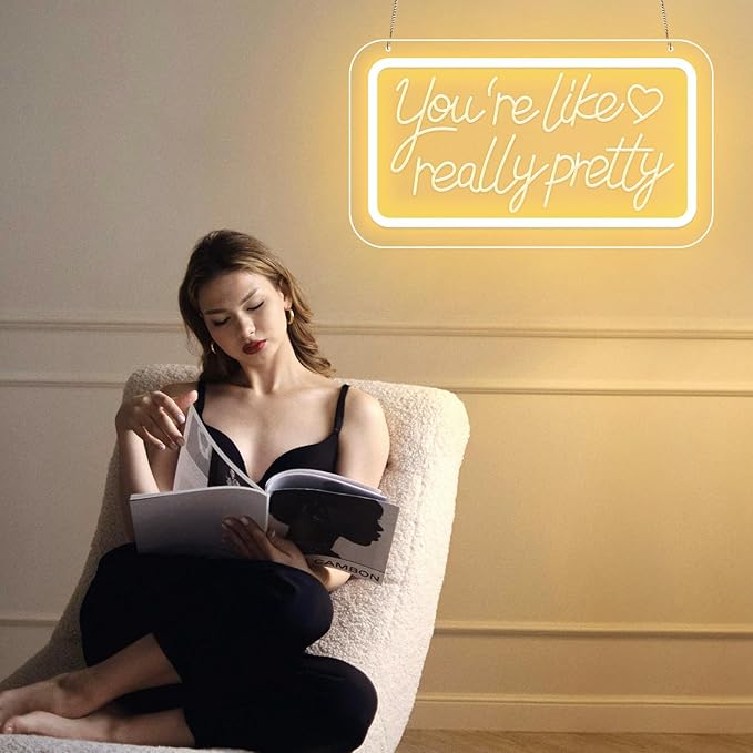 You’re Like Really Pretty Neon Sign – Warm White LED Neon Light Wall Decor, 3D Art Carving, Dimmable USB Powered Night Light for Bedroom, Aesthetic Wall Decor, Christmas & Birthday Gift
