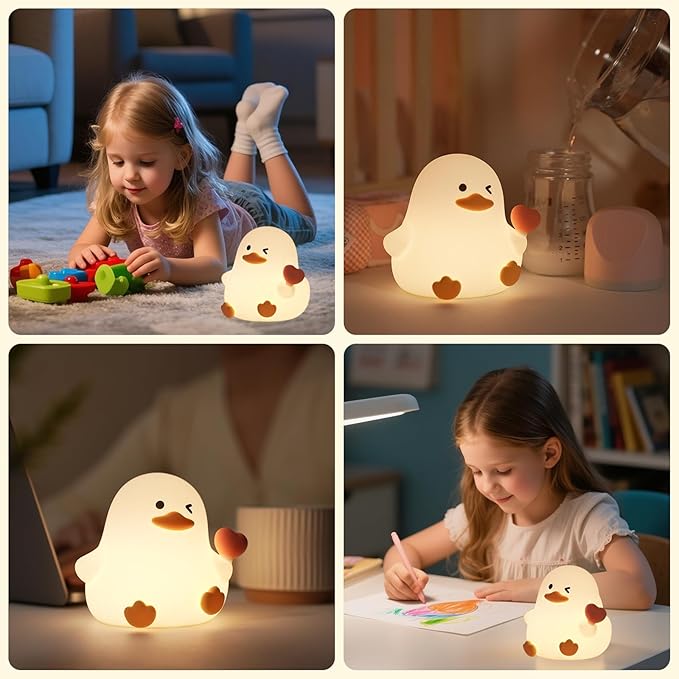 Night Light for Kids, 7 Colors Cute Duck Night Light, 3 Levels Dimmable Silicone Night Lamps, Bedside Nursery Night Lamp with Timer, LED Squishy Rechargeable Animal Nightlight for Boys Girls (Duck)