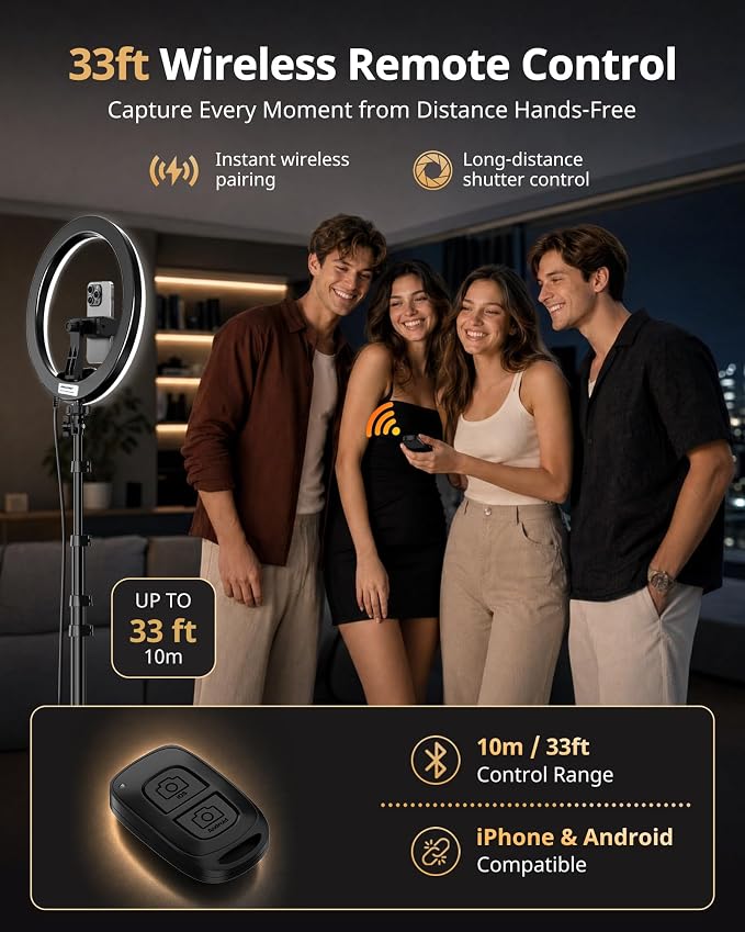UBeesize 12" Ring Light with 62" Tripod Stand, Phone Holder & Remote | 3 Color Modes, 10 Brightness Levels, 180° Tilt, 360° Rotation, Cold Shoe, 1/4" Mount, Fits 2.2–3.5 in phones