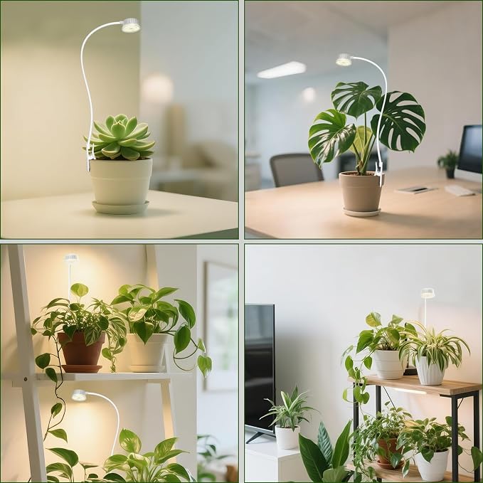 Shyineyou Small Grow Lights for Indoor Plants Full Spectrum,Plant Lights for Indoor Growing, Clip on Plant Grow Light with 3/9/12H Timer for Succulents,Small Plants, 3-Pack