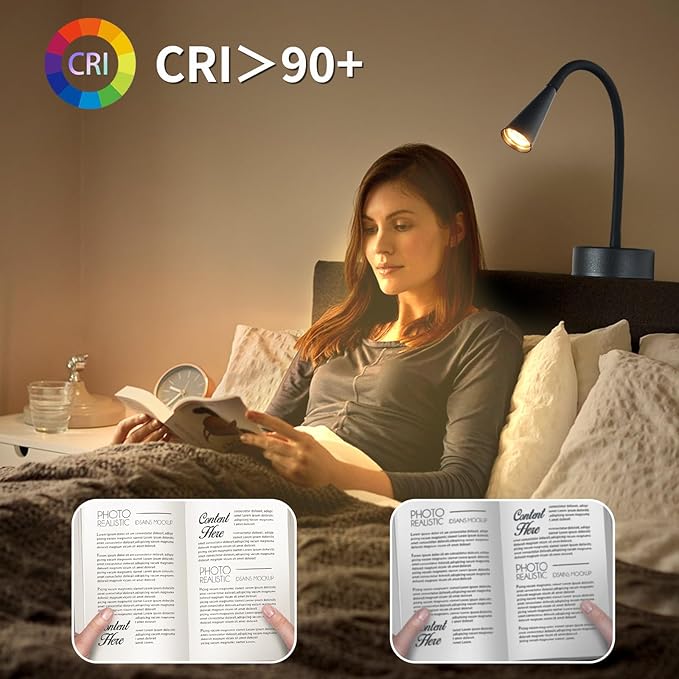 Black Headboard Reading Light 2 Pack, No Drilling Wall Mounted Reading Lights for Bedside, Buttonless Dimmable Reading Lamp for Bedtime Reading, Movable 720 Adjustable Reading Sconces for Bedroom