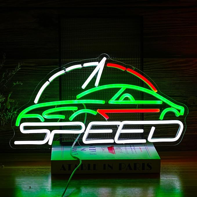 Sports Car Neon Sign Speedometer Light up sign Powered by USB for Wall Decor Dimmable LED Car Neon Light for Game Room Boys Room Sports Car Store Bedroom Decor