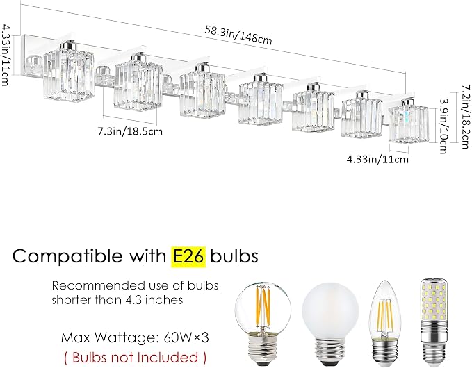 Aipsun Bathroom Vanity Light Fixtures Chrome Vanity Light for Bathroom Crystal Vanity Lighting Fixtures 7 Light (Exclude Bulb)