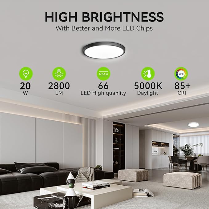MODERN LED Flush Mount Ceiling Light, 9inch High Bright 2800lm, Super Slim LED Ceiling Light Fixture, Ceiling Light for Bedroom, Living Room, Dining Room… (Black, 9in-1Pack)