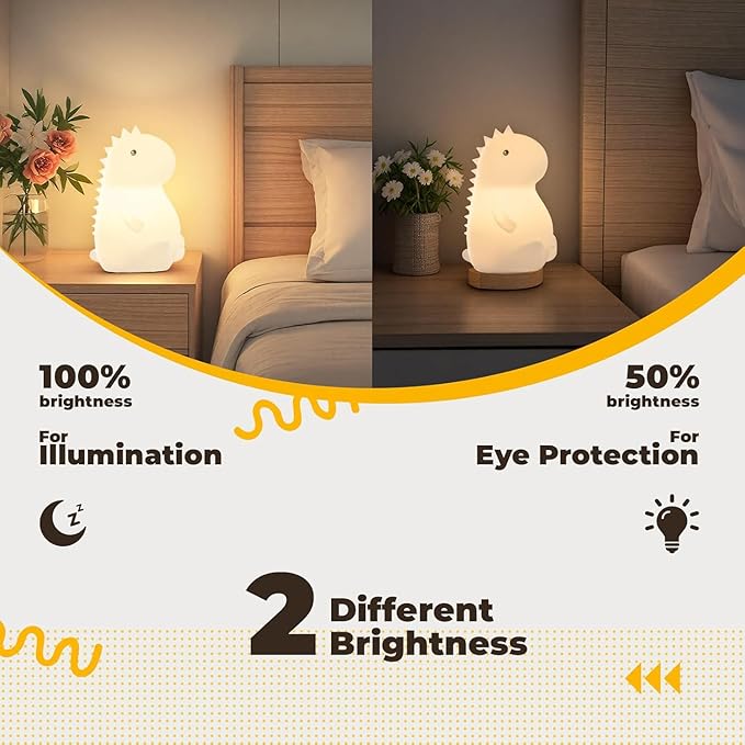 LED Squishy Animal Night Light - 2 Level Dimmable Nursery Lamp, Rechargeable Touch Lamp, Cute Dorm Decor, Small Boys Girls Gift (Little Dinosaur)