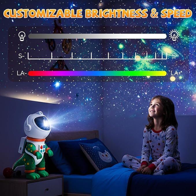 Dinosaur Astronaut Galaxy Star Projector Night Light, 8 in 1 LED Space Planetarium Lamp, 360° Rotating with Remote & Timer, Kids Adults Bedroom Decor, Christmas Birthday Gifts (Red)