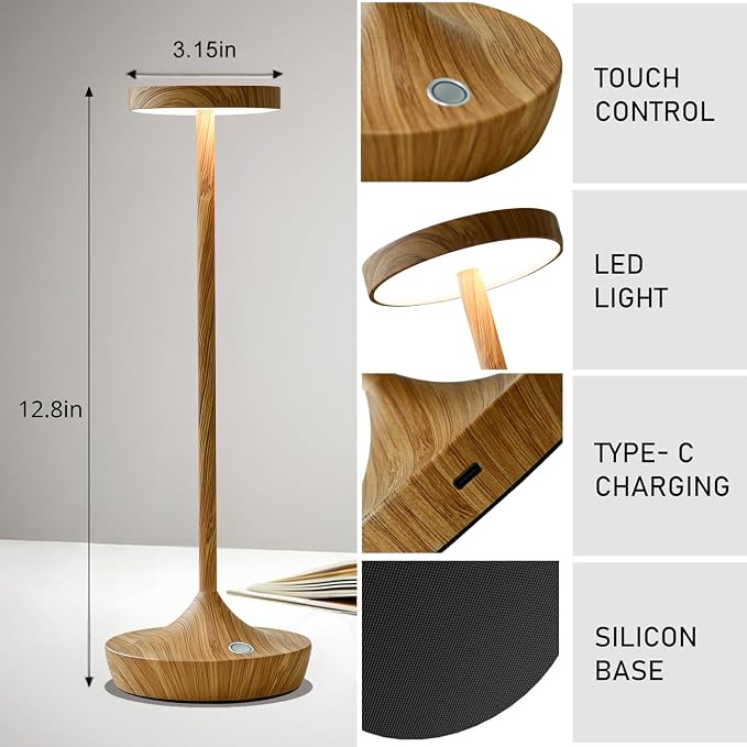 2 Pack Cordless Table Lamps, Rechargeable 6000mAh, 72H Runtime, Waterproof | Stepless Touch Dimming with 3 Color Modes & Memory Function, Portable for Outdoor/Patio/Restaurant. (Bamboo Pattern)