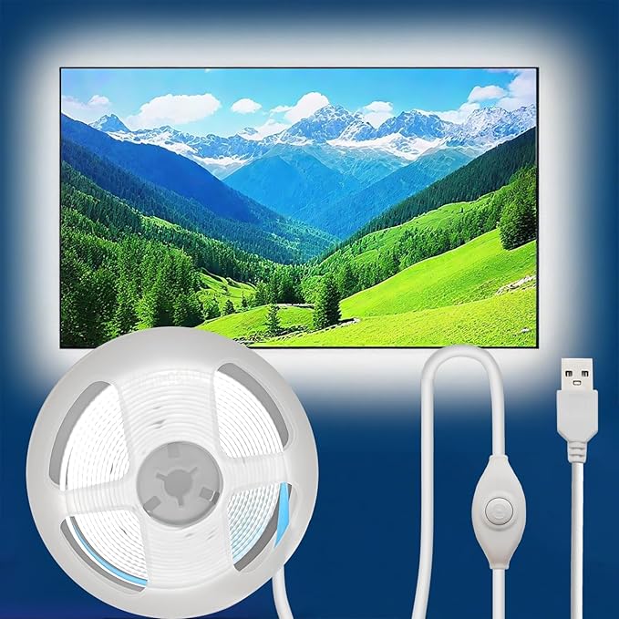 5V LED Strip Lights, White USB LED Light Strip, 6.56FT Dimmable Cob LED Strip Light, High Brightness Short LED Strip for Display Cabinet, Living Room, TV Lights