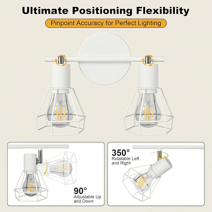 HiBay 2-Light Ceiling Track Lighting Fxiture White, Modern Spotlight, E26 | Rotatable 2 heads with farmhouse metal cage shade for kitchen bedroom bedside wall, bulb not included